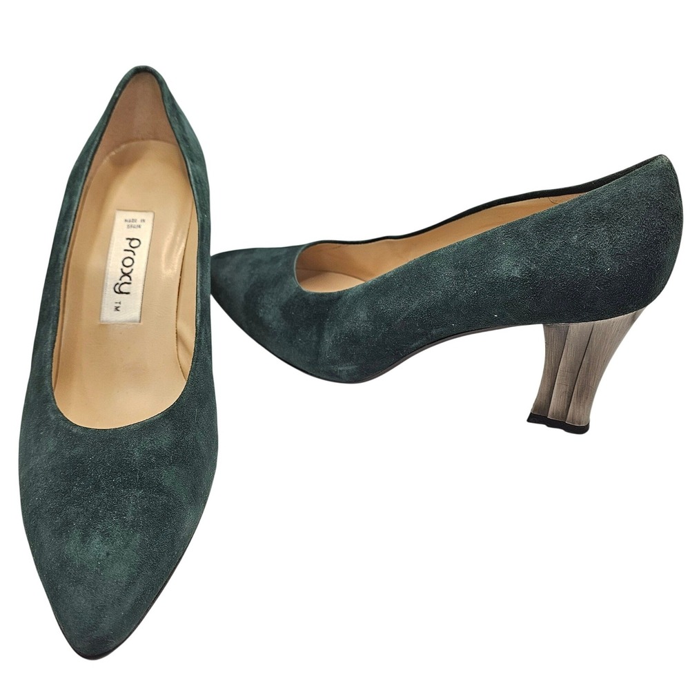 Proxy Forest Green Suede Mid Heel Pumps